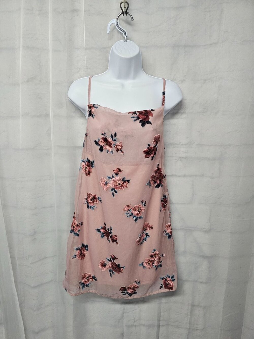 American Eagle Dress Tunic Tank Pink Floral Flocked Whimsigoth Festival XS - Picture 13 of 15